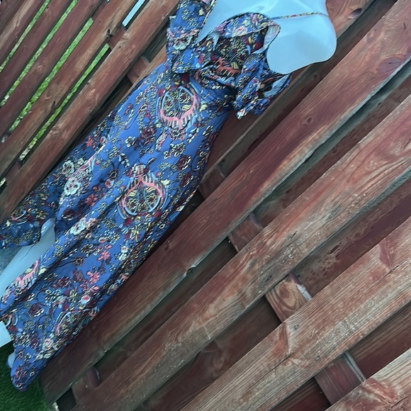 ZC Woman Elegant Floral High Low Dress in Blue Size S - Picture 10 of 15